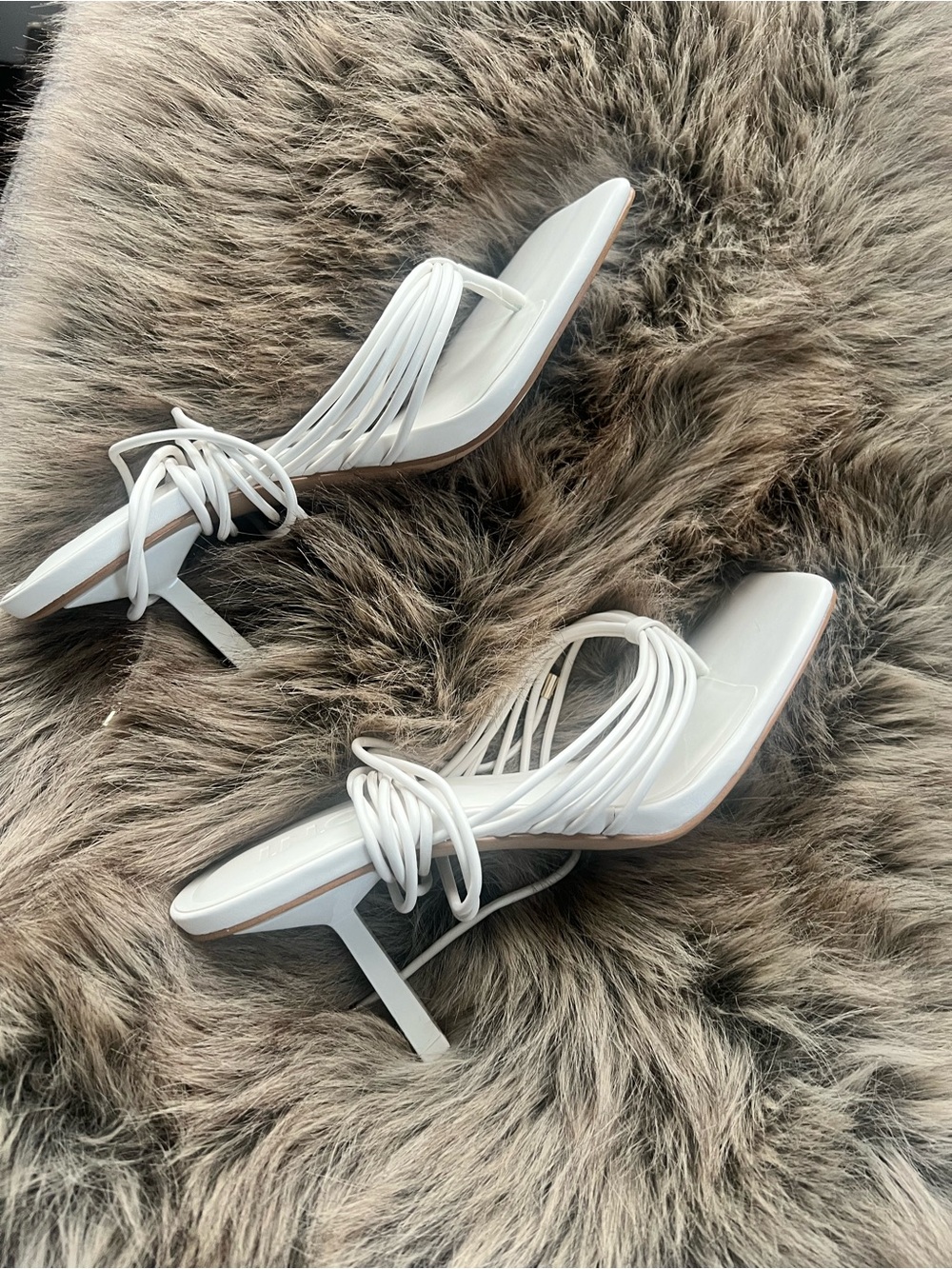 INC White Strappy Square-Toe Heeled Sandals